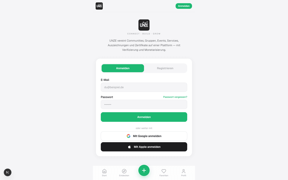 UNZE Connect — Creator Dashboard Referenz