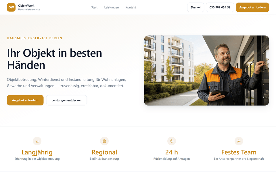 ObjektWerk Hausmeisterservice — Startseite (Templates Business Core)
