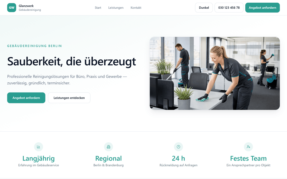 Glanzwerk Reinigung — Startseite (Templates Business Core)