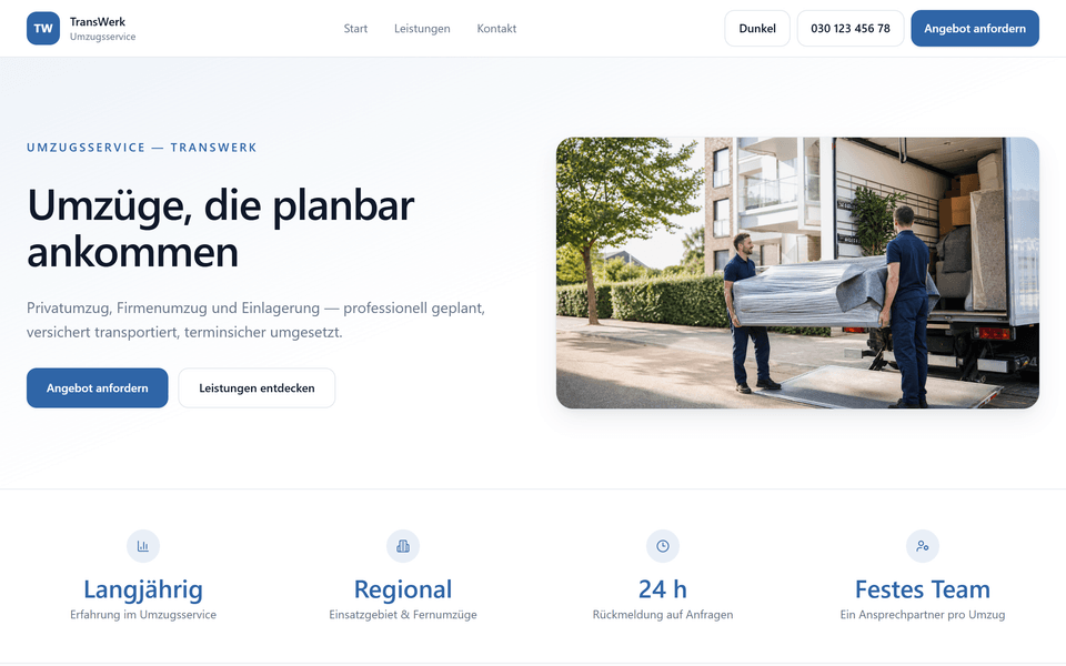 TransWerk Umzug — Startseite (Templates Business Core)