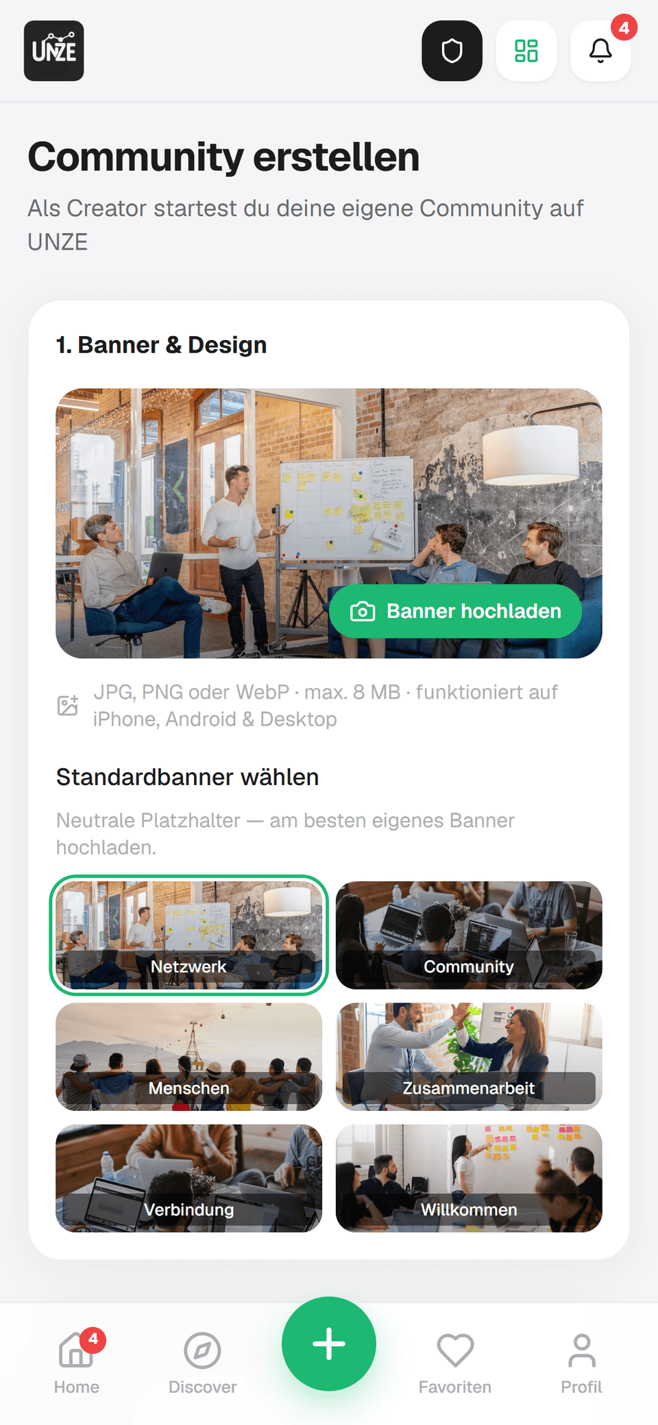 UNZE Connect — Community erstellen