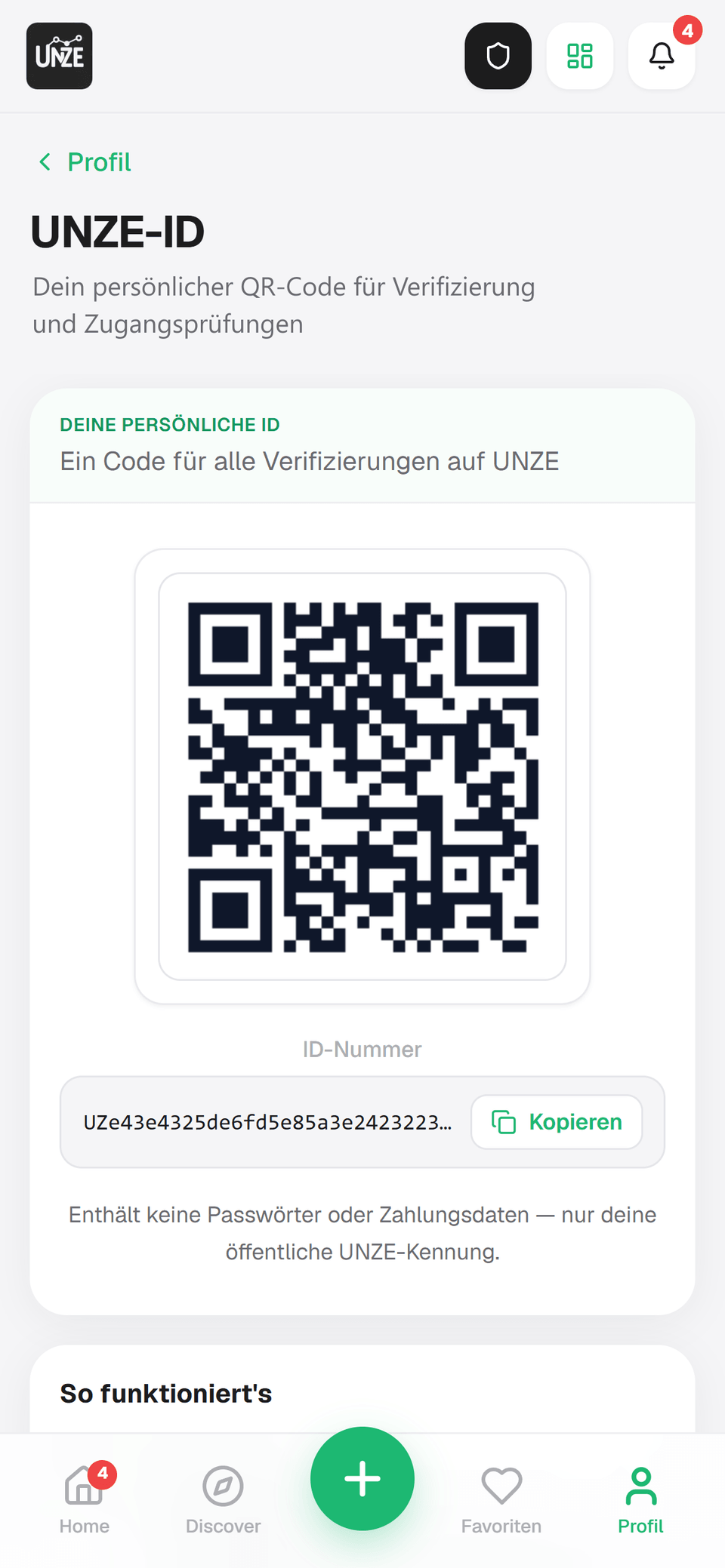 UNZE Connect — Profil & UNZE-ID